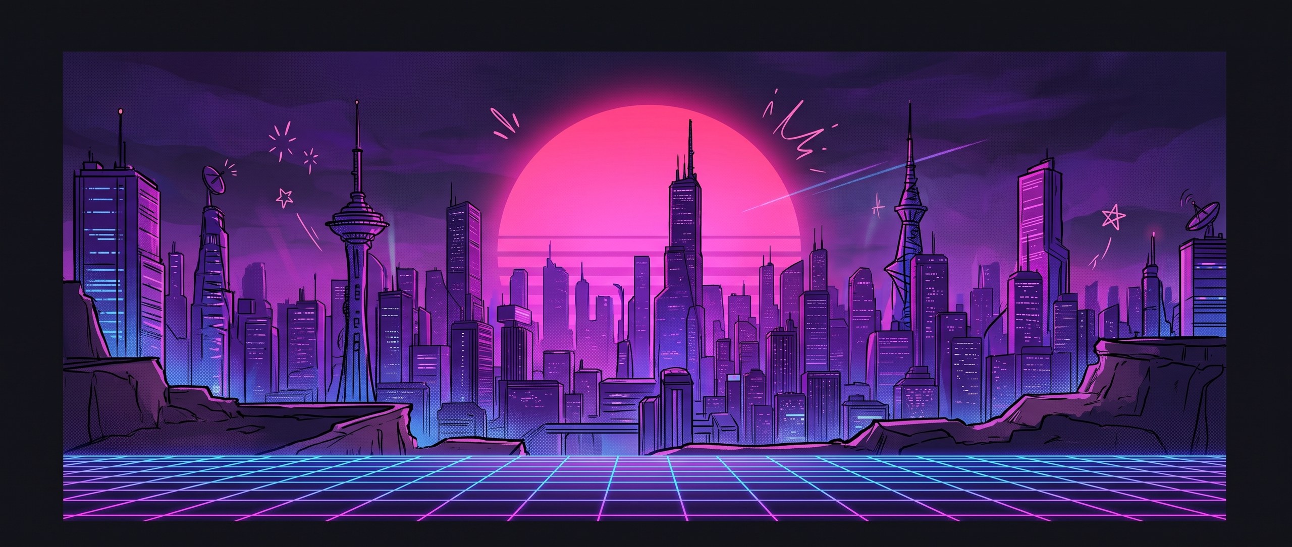 Cyberpunk City Skyline Far Background